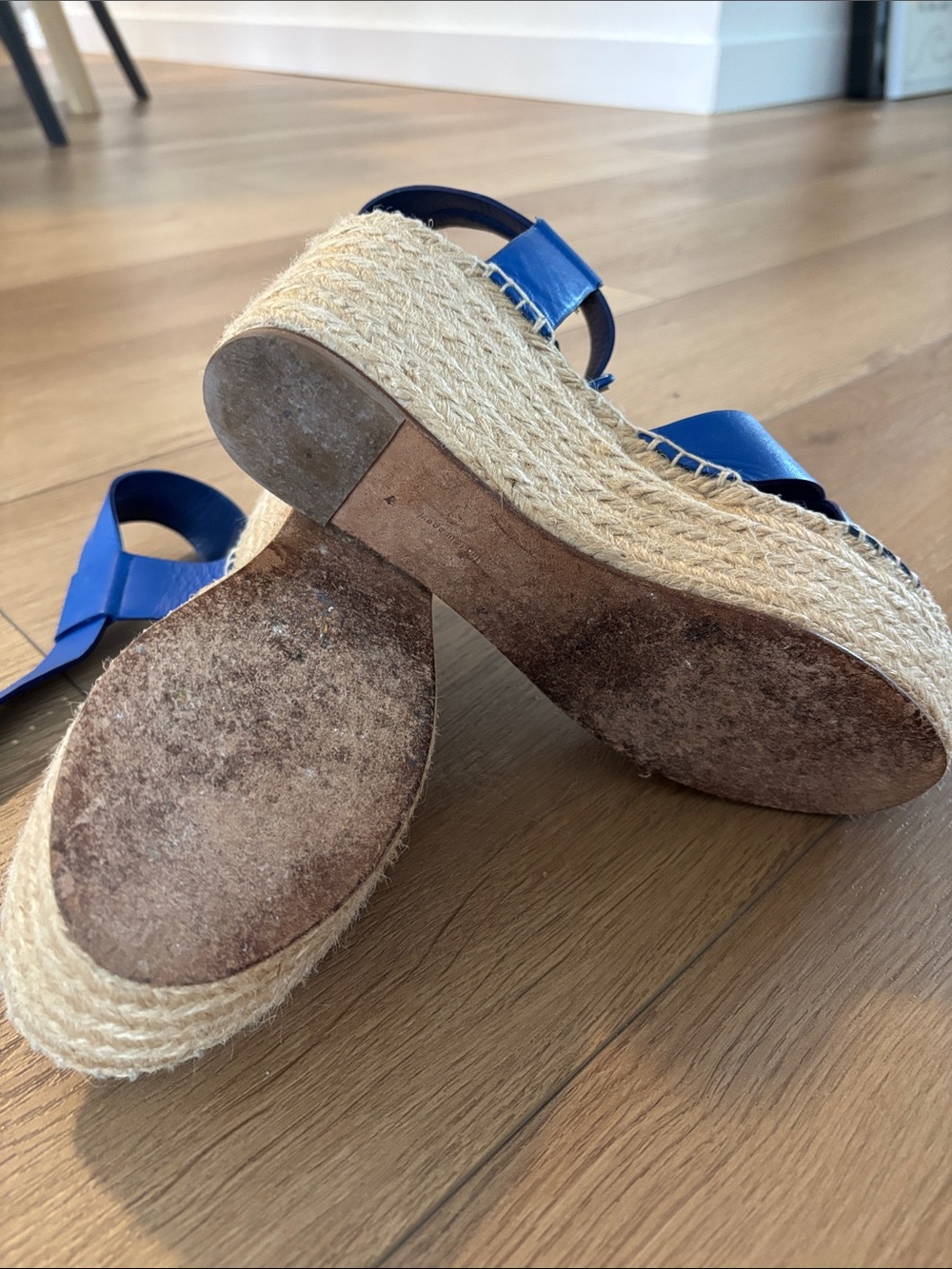 Celine Paris Blue Leather Espadrille Platform Wedge Sandals Size 37.5 / 7.5 - Picture 3 of 3
